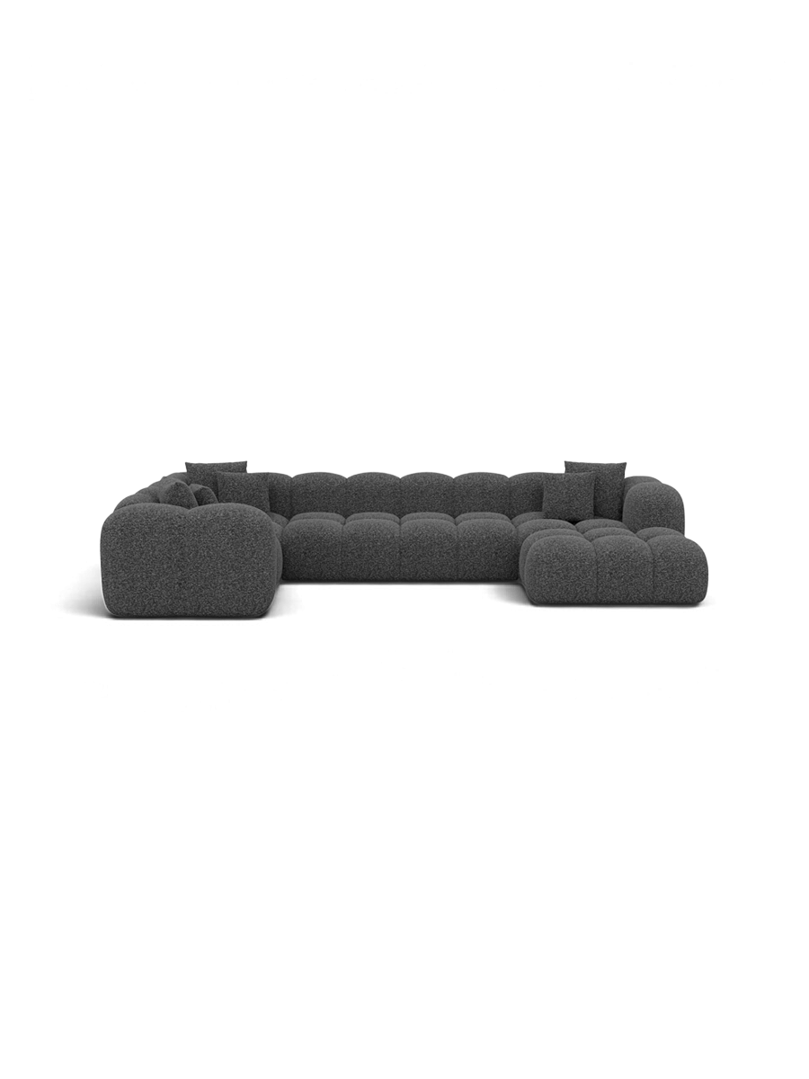 
Divano panoramico di design a 7 posti “Alba XL” con rivestimento bouclé - Bouclé Grafite / Lato lungo a sinistra