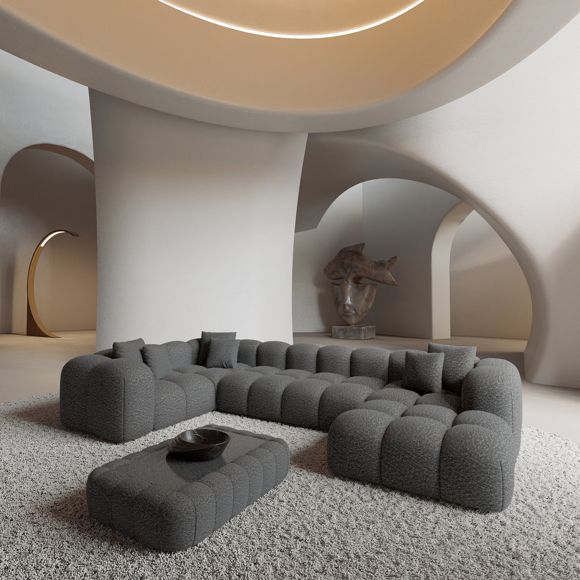 
7-Sitzer Design Panorama-Sofa „Alba XL“ mit Bouclé-Bezug - Bouclé Graphit / Lange Seite links
