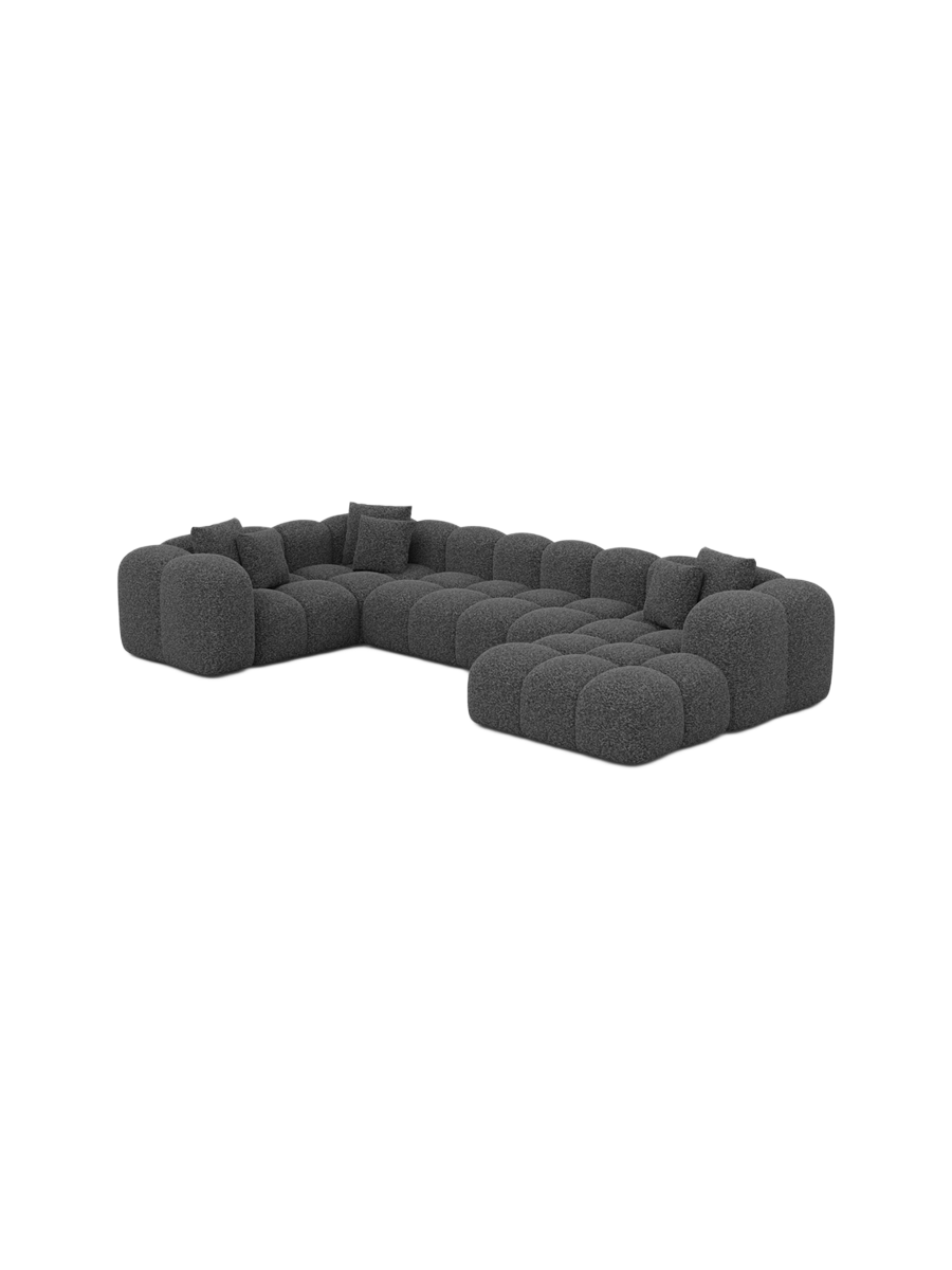 
7-Sitzer Design Panorama-Sofa „Alba XL“ mit Bouclé-Bezug - Bouclé Graphit / Lange Seite links