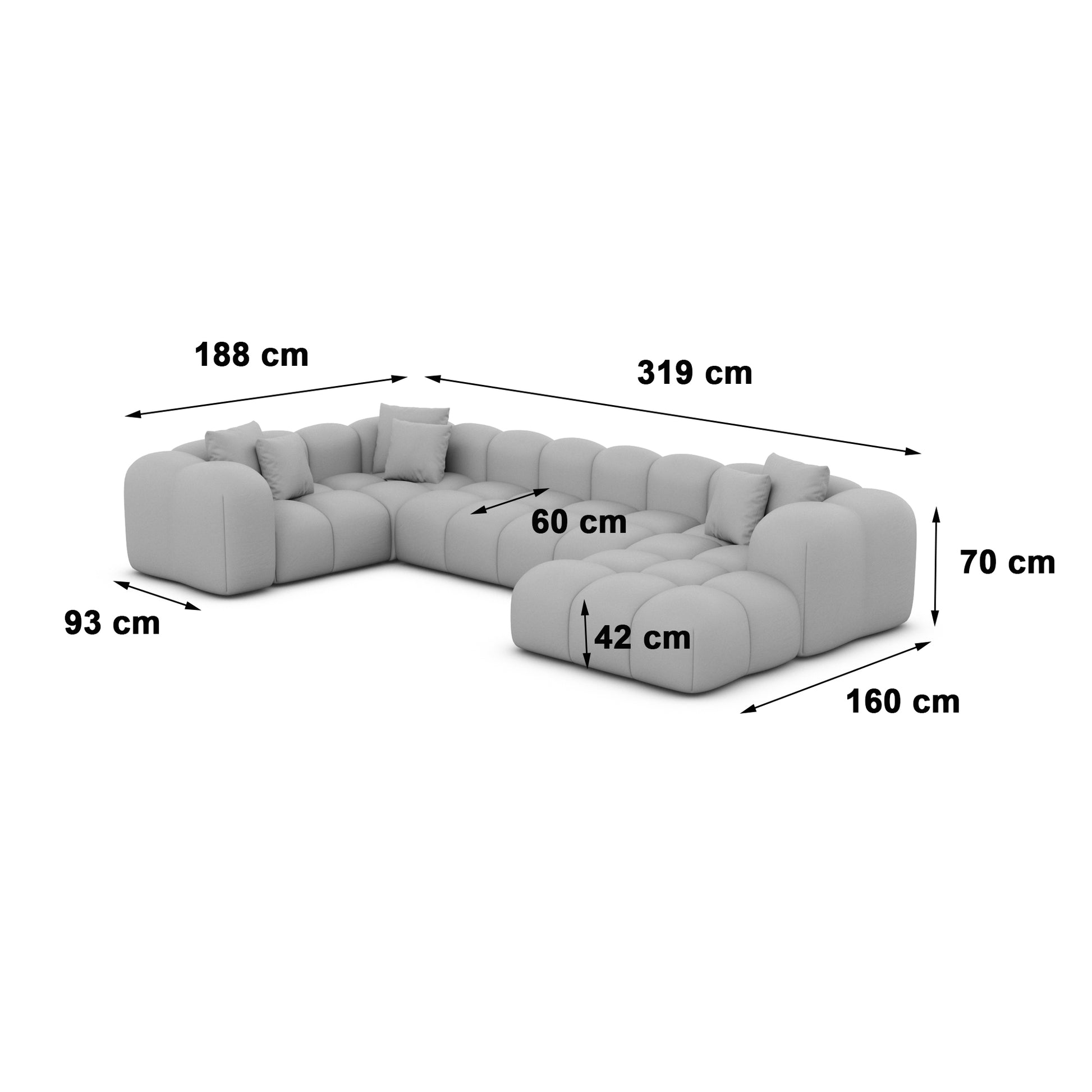 
7-Sitzer Design Panorama-Sofa „Alba XL“ mit Bouclé-Bezug - Bouclé Graphit / Lange Seite links