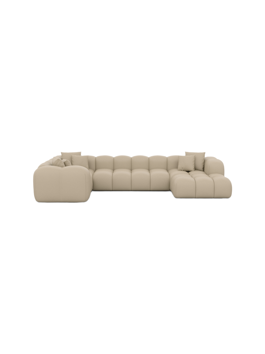 
6-Sitzer Design Echtleder Panorama-Sofa „Alba XL“ - Echtleder Beige / lange Seite rechts