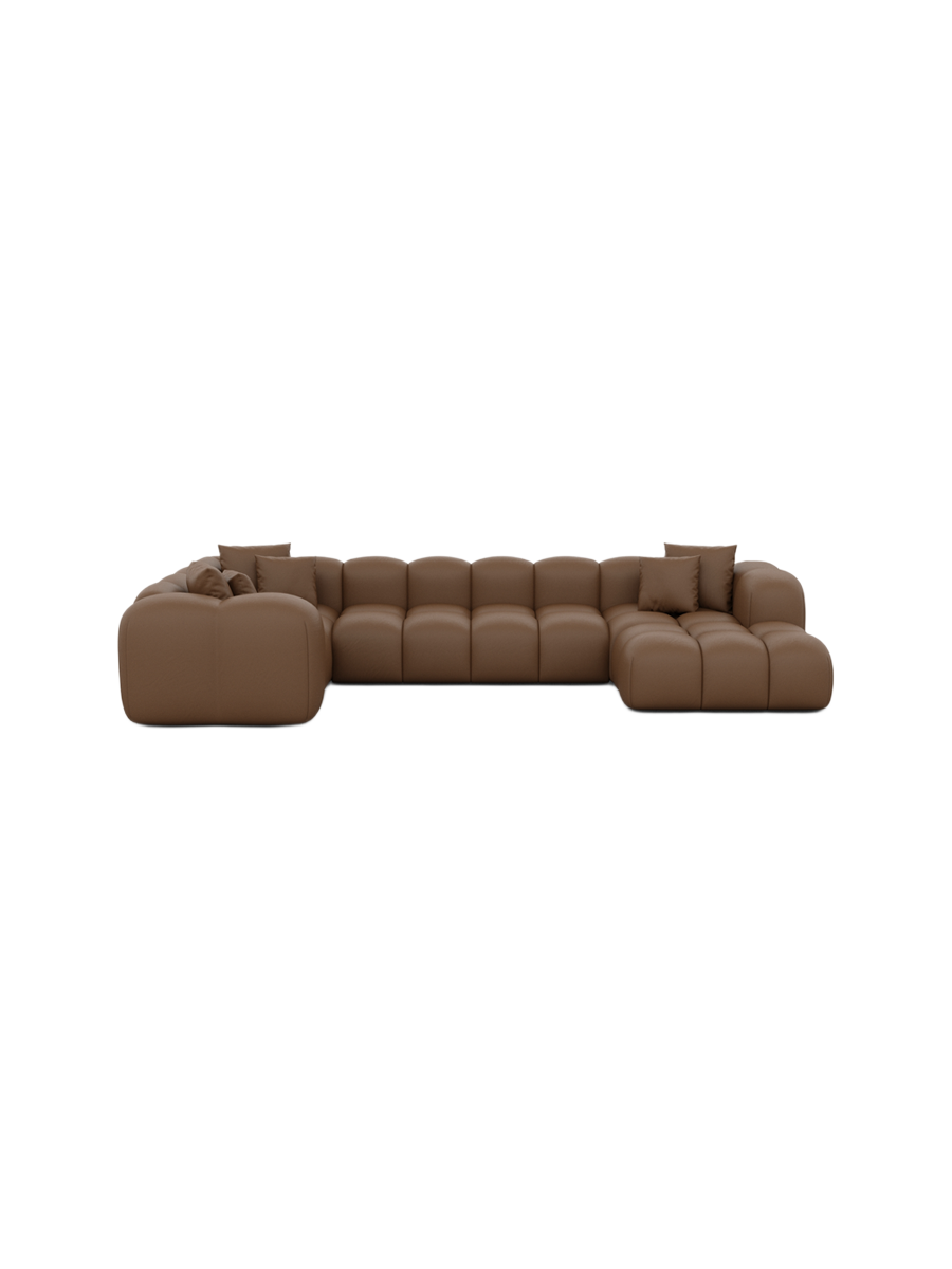 
6-Sitzer Design Echtleder Panorama-Sofa „Alba XL“ - Echtleder Beige / lange Seite rechts