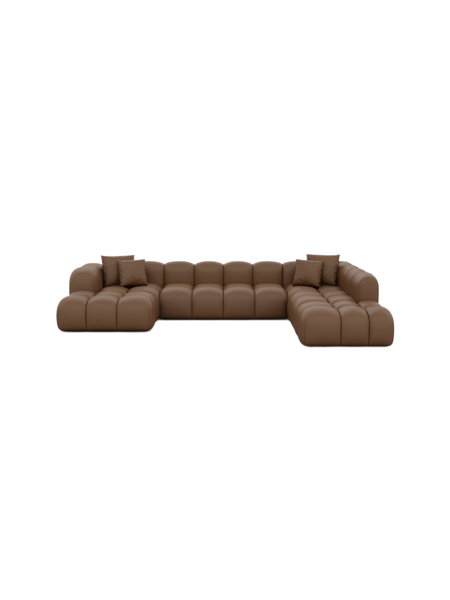 
7-Sitzer Design Echtleder Panorama-Sofa „Alba Lounge XXL“ - Echtleder Beige / Lange Seite links