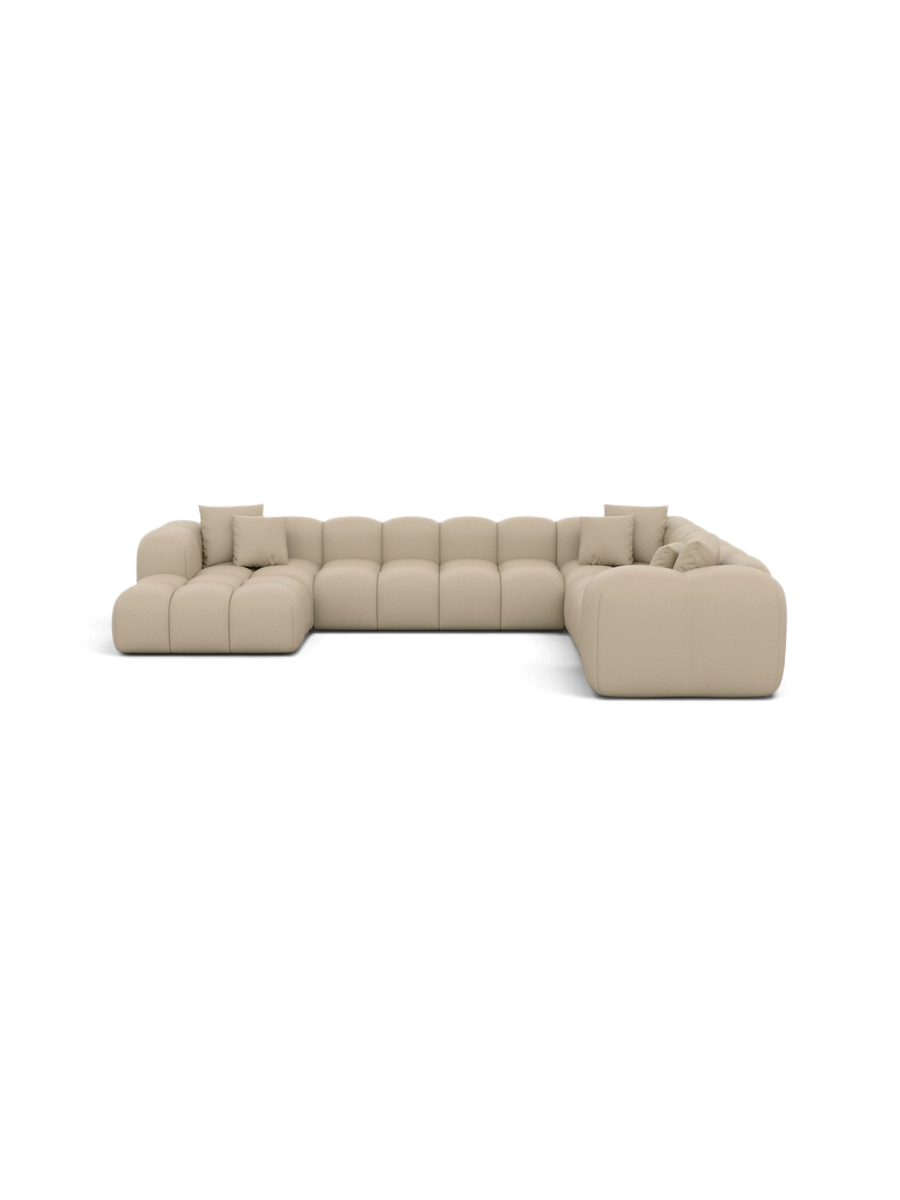 
7-seater designer genuine leather panoramic sofa "Alba XXL" - Genuine leather Beige / Long side right