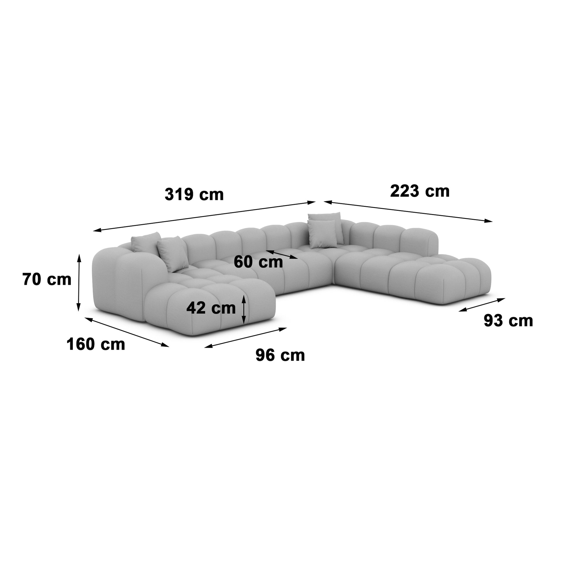 
7-Sitzer Design Echtleder Panorama-Sofa „Alba XXL“ - Echtleder Beige / Lange Seite rechts