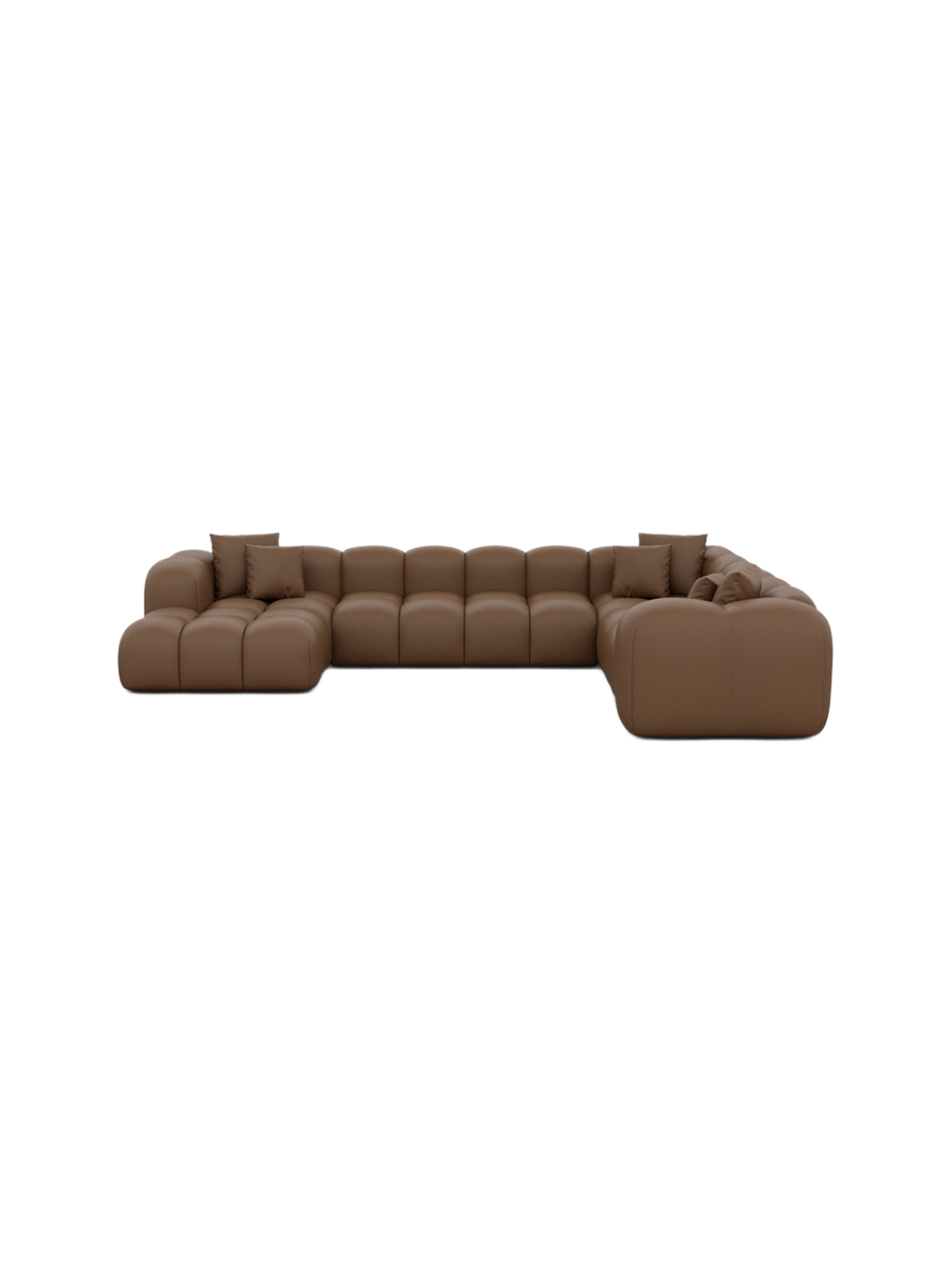 
7-Sitzer Design Echtleder Panorama-Sofa „Alba XXL“ - Echtleder Beige / Lange Seite rechts