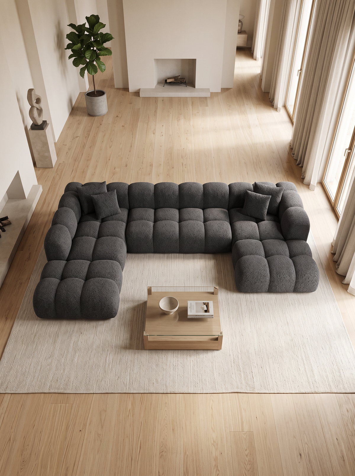 
Divano panoramico di design a 7 posti “Alba Lounge XXL” con rivestimento bouclé - Bouclé Grafite / Lato lungo a sinistra