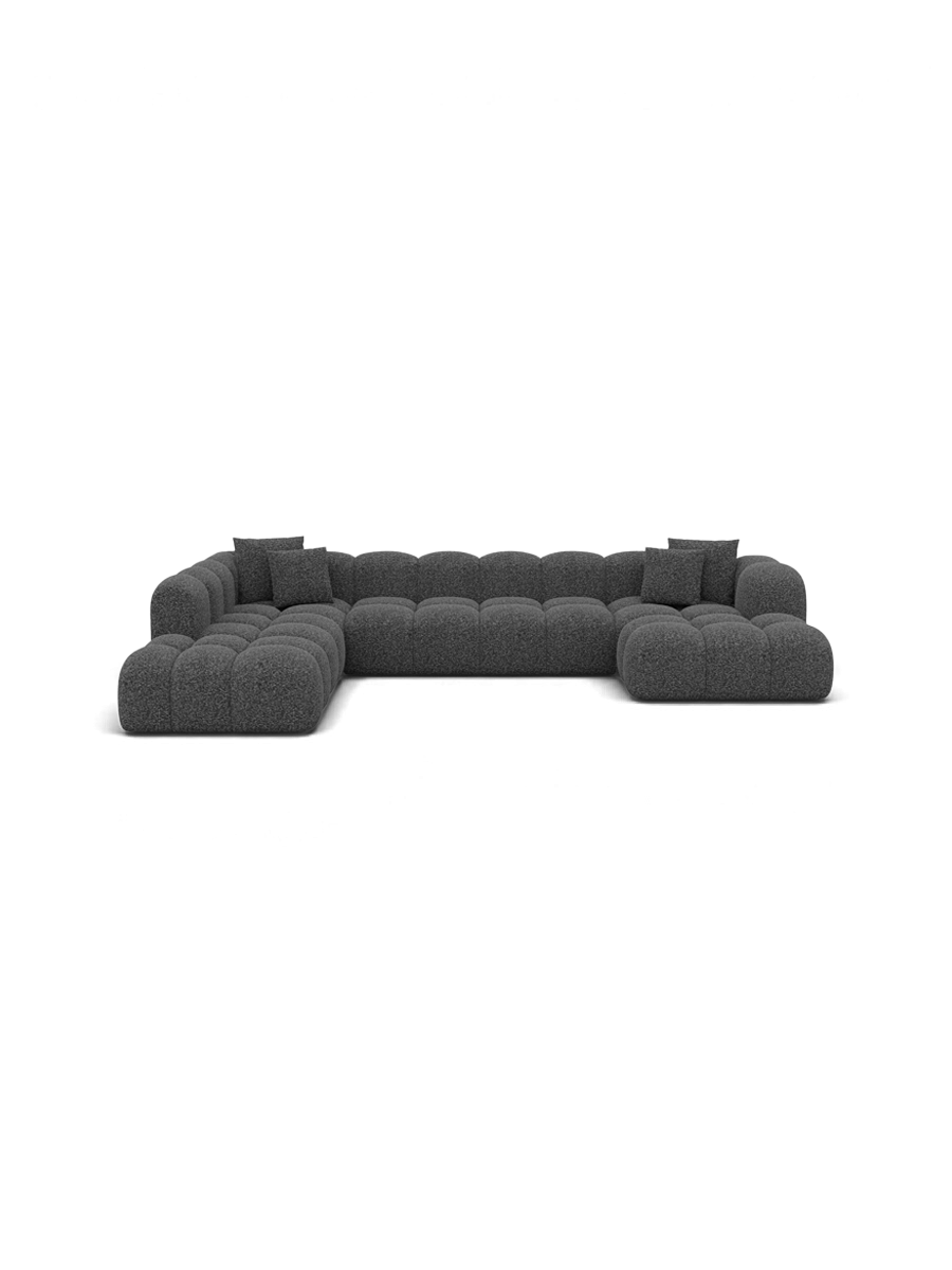 
Divano panoramico di design a 7 posti “Alba Lounge XXL” con rivestimento bouclé - Bouclé Grafite / Lato lungo a sinistra