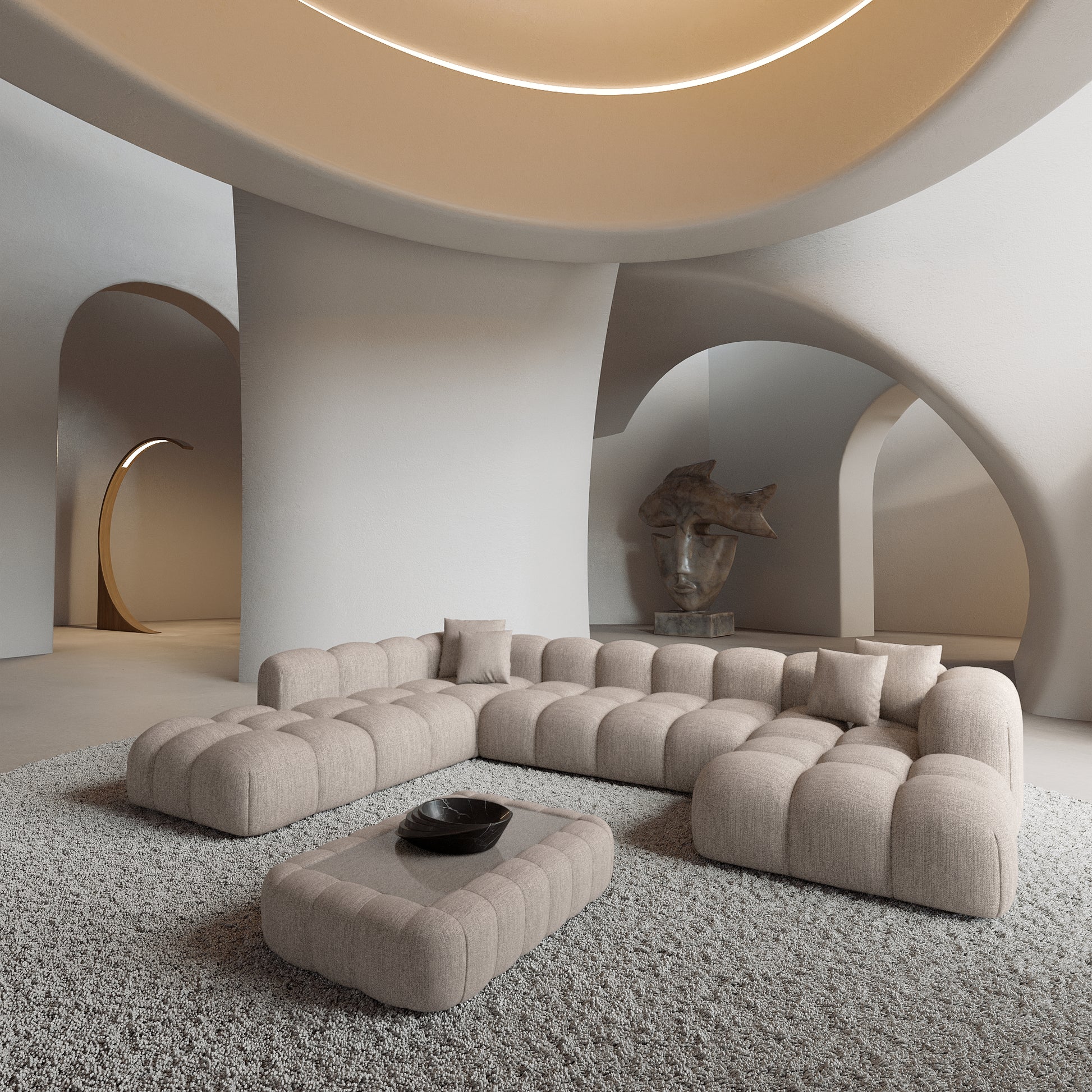 
7-Sitzer Design Panorama-Sofa „Alba Lounge XXL“ mit Strukturstoff-Bezug - Strukturstoff Beige / Lange Seite links