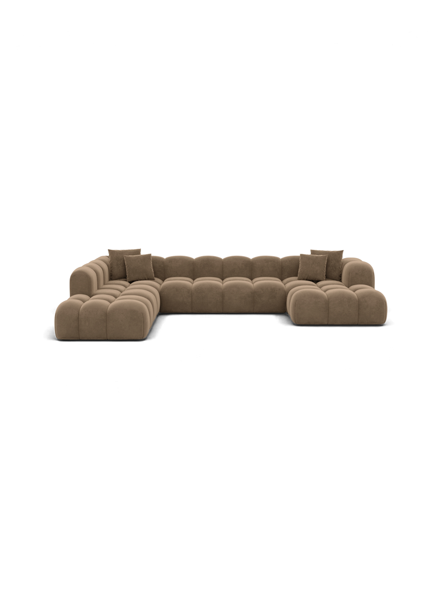 
Divano panoramico di design a 7 posti «Alba Lounge XXL» con rivestimento in velluto - Rivestimento in velluto marrone / Lato lungo a sinistra
