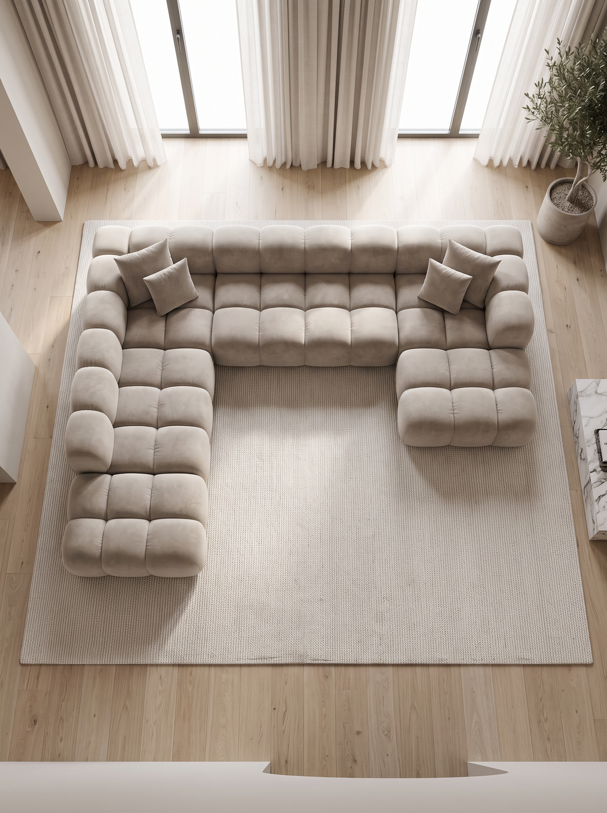 
Divano panoramico di design a 7 posti «Alba Lounge XXL» con rivestimento in velluto - Rivestimento in velluto Beige scuro / Lato lungo a sinistra