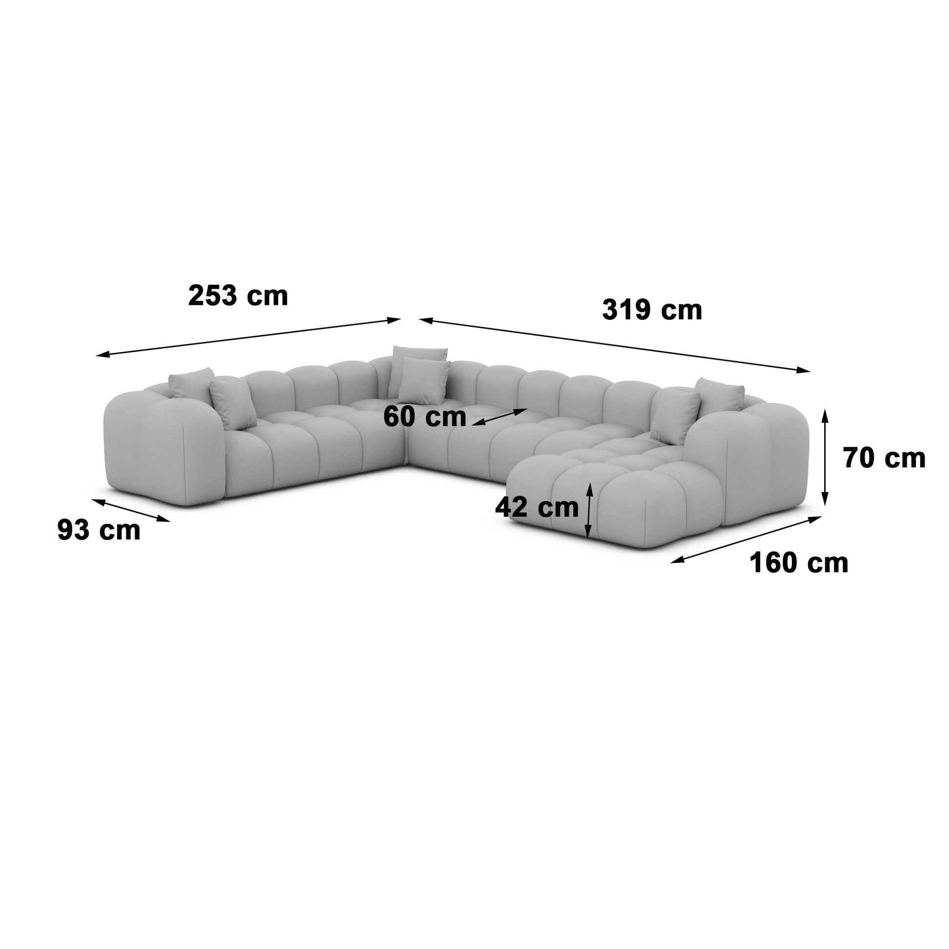 
7-Sitzer Design Panorama-Sofa „Alba XXL“ mit Bouclé-Bezug - Bouclé Graphit / Lange Seite links