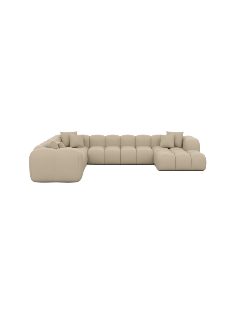
7-Sitzer Design Echtleder Panorama-Sofa „Alba XXL“ - Echtleder Beige / Lange Seite rechts
