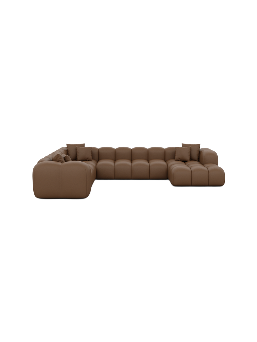 
7-Sitzer Design Echtleder Panorama-Sofa „Alba XXL“ - Echtleder Beige / Lange Seite rechts