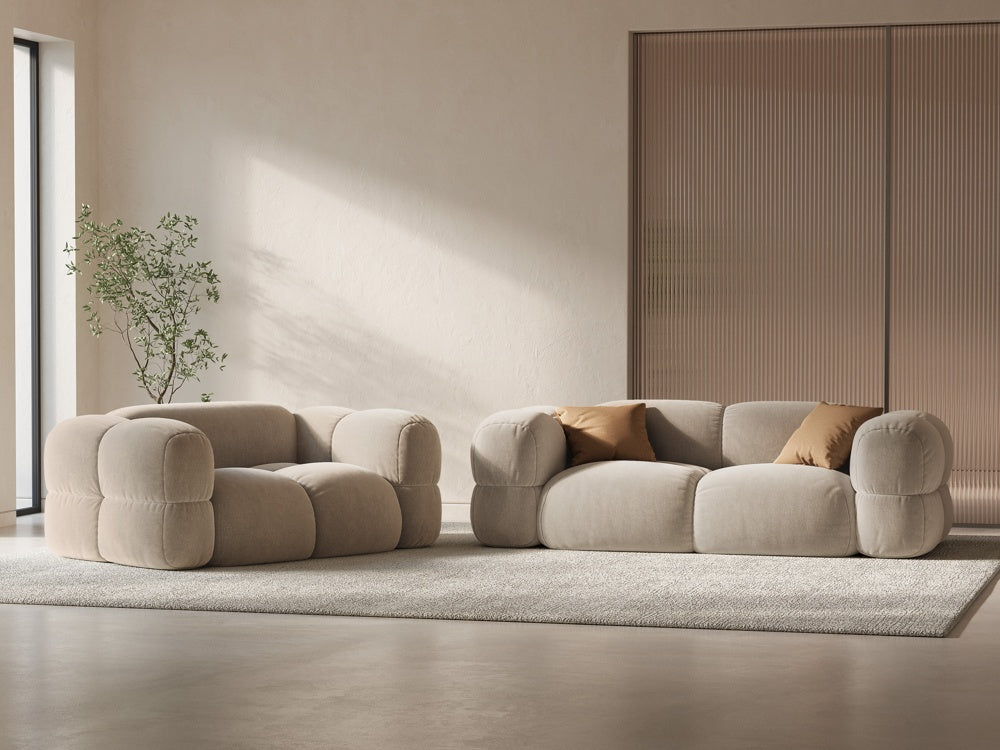 
2-Seater Designer Sofa "Loretto" - Light Beige Velvet