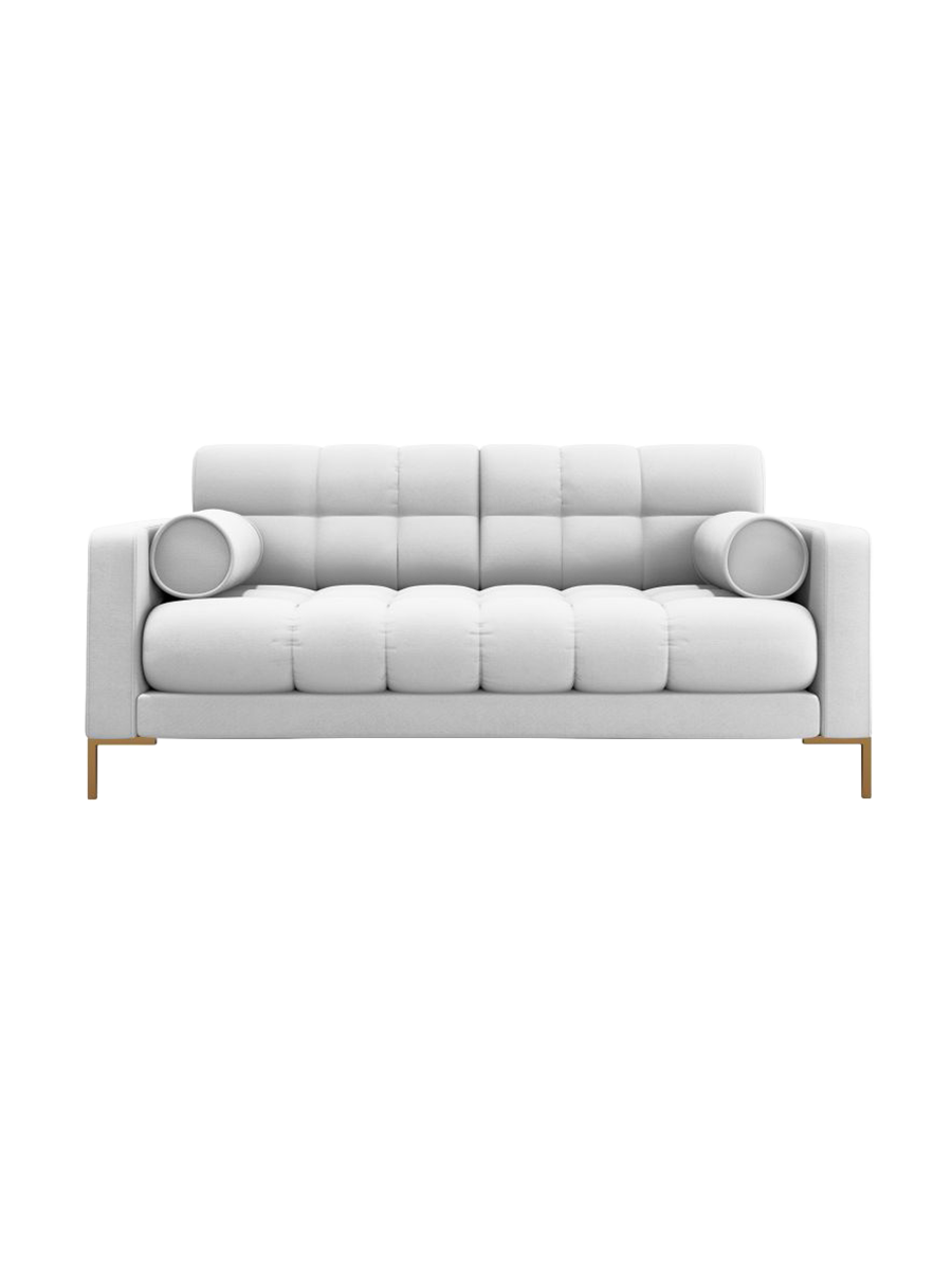 
2-Sitzer Design Sofa „Bali“ - Strukturstoff Hellgrau / Gold