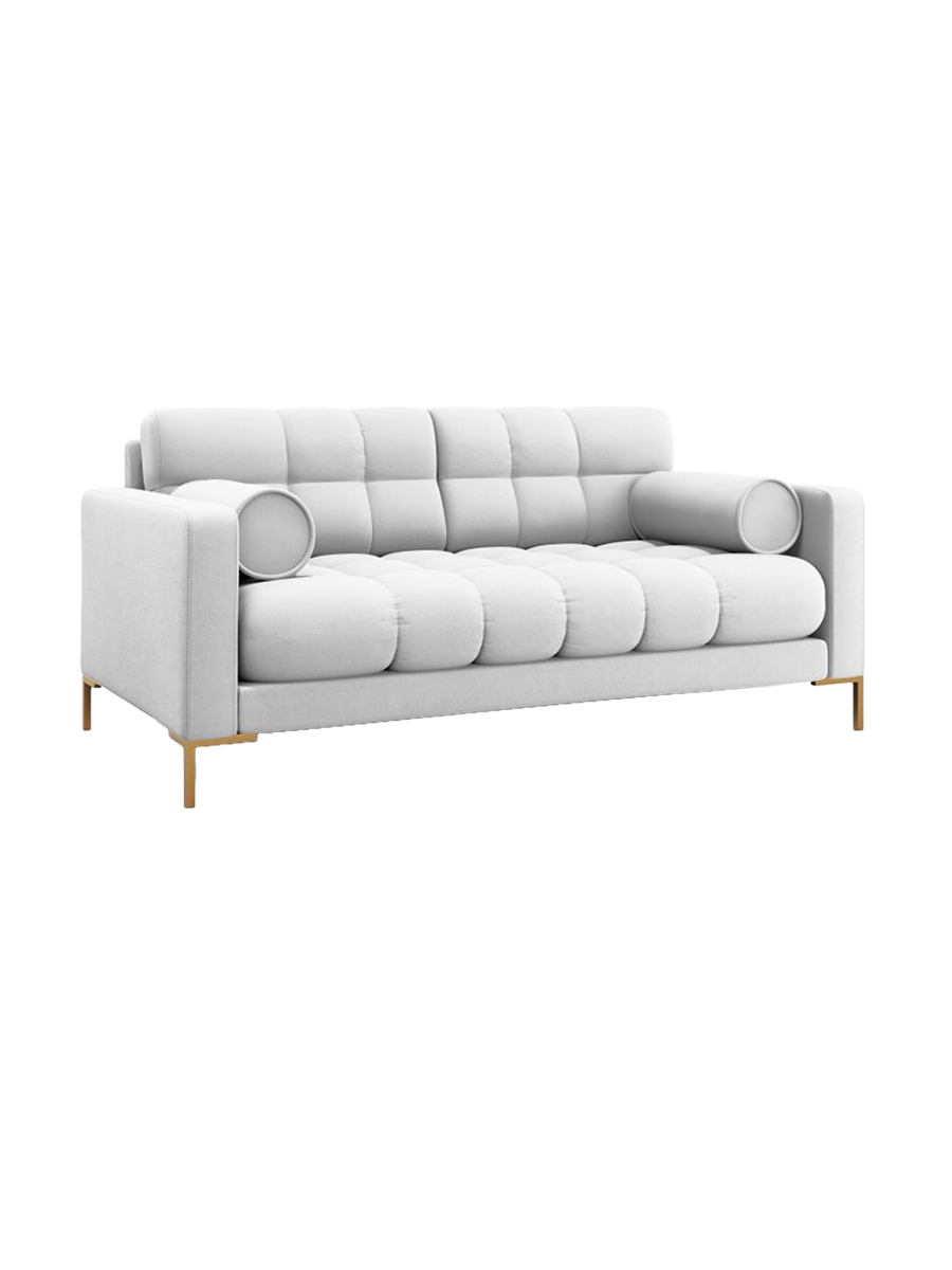 
2-Sitzer Design Sofa „Bali“ - Strukturstoff Hellgrau / Gold