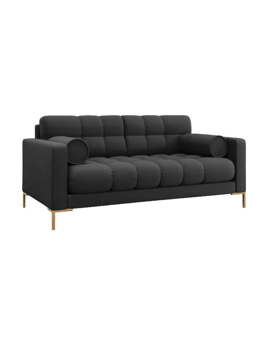 
2-Sitzer Design Sofa „Bali“ - Strukturstoff Dunkelgrau / Gold