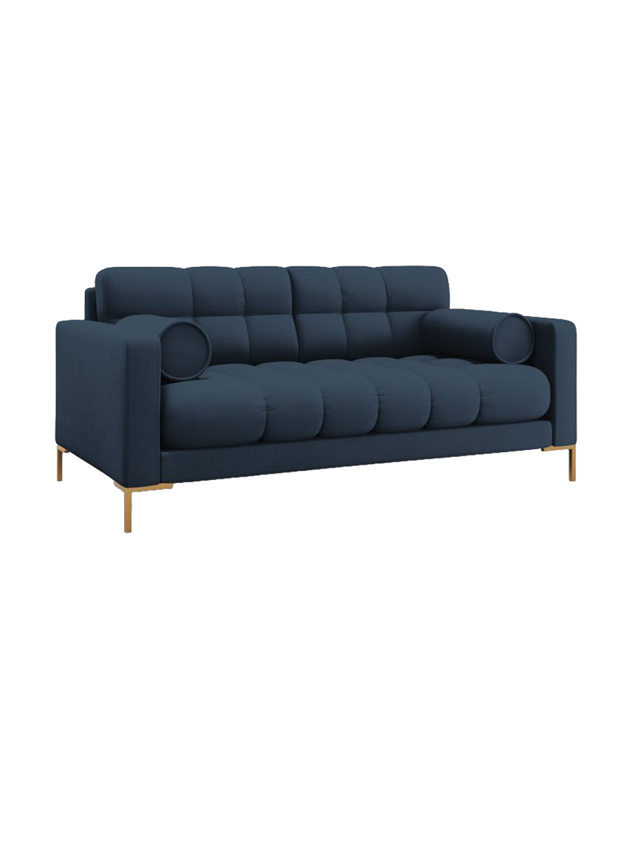 
2-Sitzer Design Sofa „Bali“ - Strukturstoff Blau / Gold