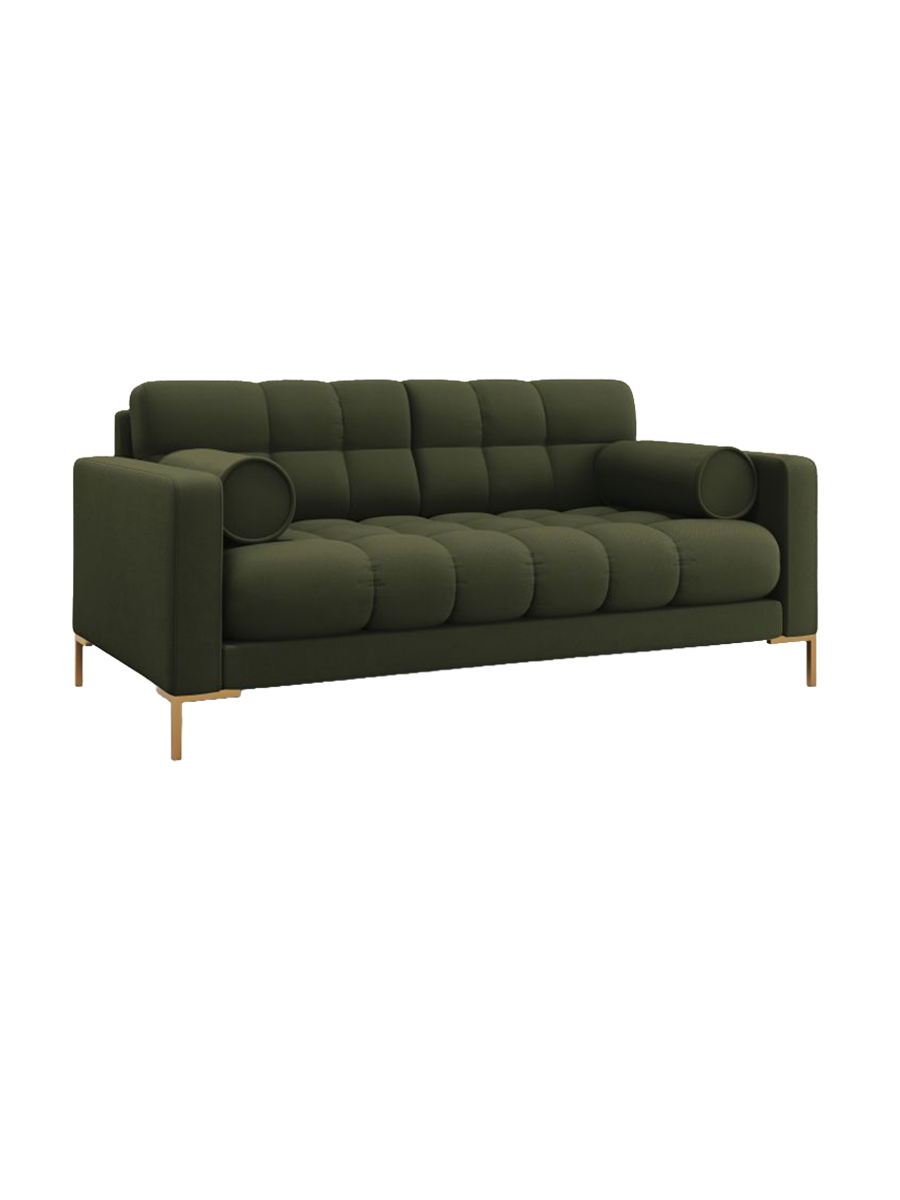 
2-Sitzer Design Sofa „Bali“ - Strukturstoff Grün / Gold
