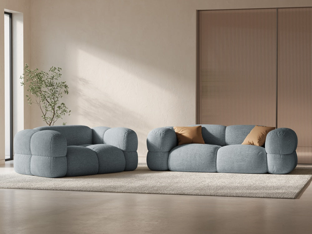 
2-Seater Designer Sofa "Loretto" - Structured fabric pastel blue