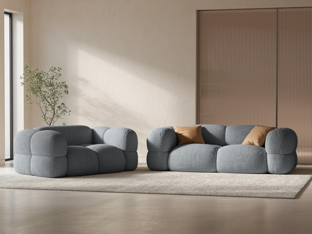 
2-Seater Designer Sofa "Loretto" - Textured Fabric Grey