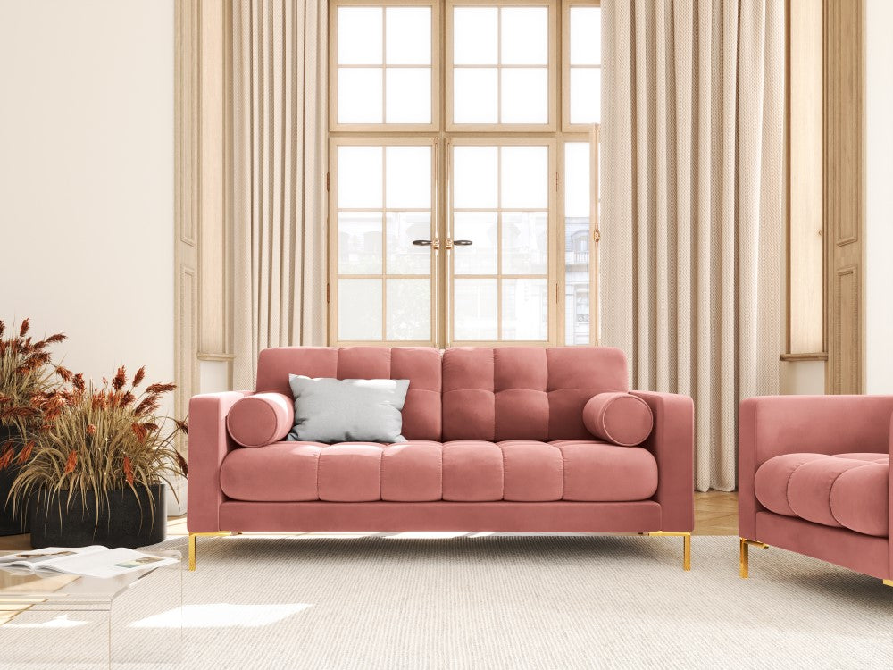 
2-Sitzer Design Sofa „Bali“ - Samt Rosa / Gold