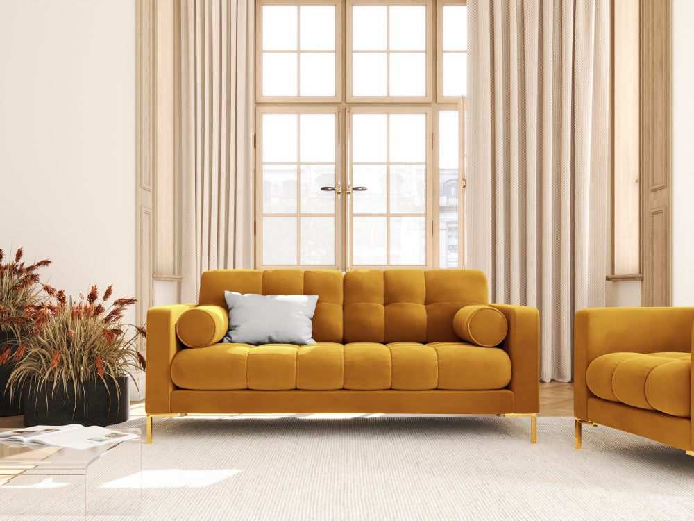 
2-Sitzer Design Sofa „Bali“ - Samt Senfgelb / Gold