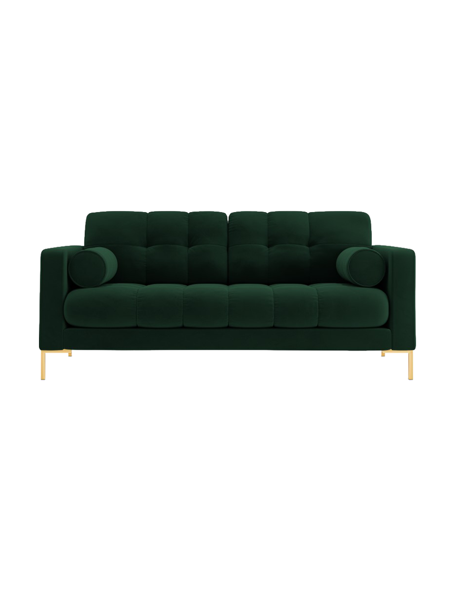 
2-Sitzer Design Sofa „Bali“ - Samt Flaschengrün / Gold