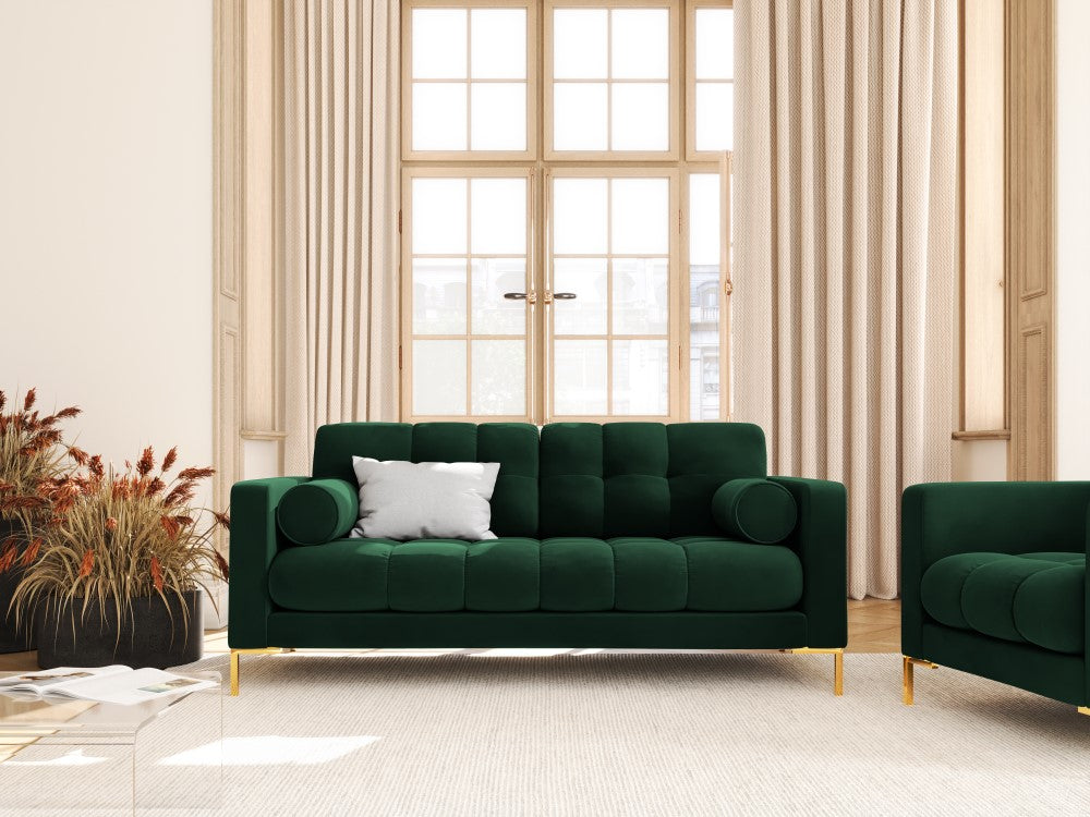 
2-Sitzer Design Sofa „Bali“ - Samt Flaschengrün / Gold