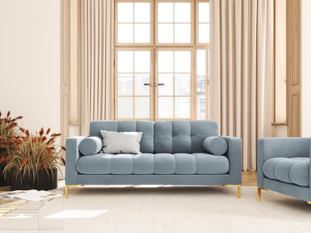 
2-Sitzer Design Sofa „Bali“ - Samt Hellblau / Gold