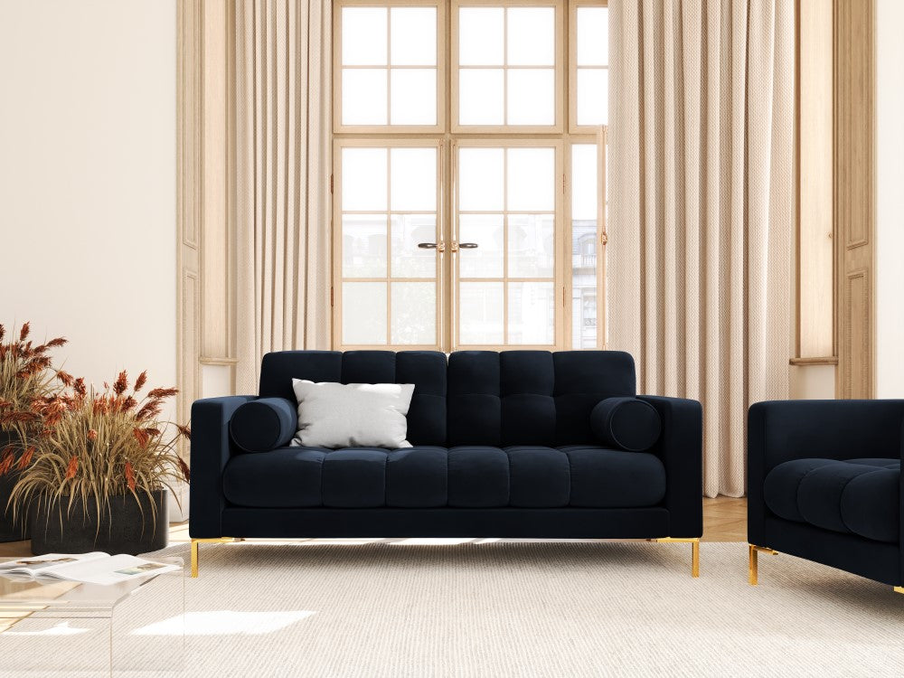 
2-Sitzer Design Sofa „Bali“ - Samt Dunkelblau / Gold