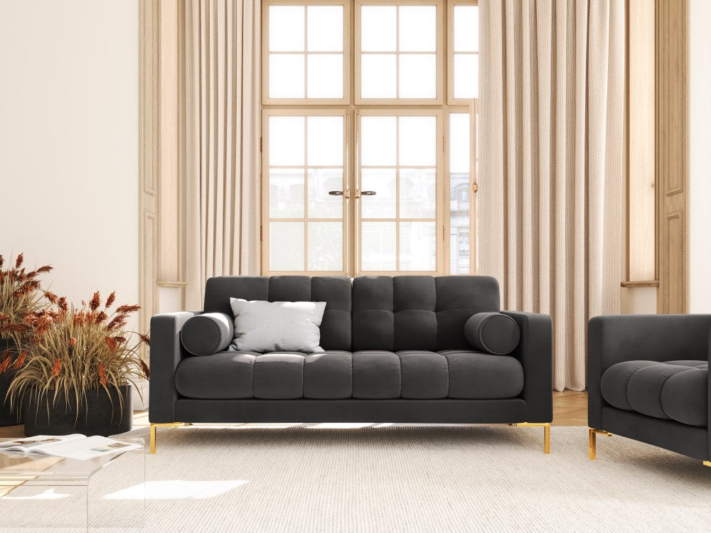 
2-Sitzer Design Sofa „Bali“ - Samt Dunkelgrau / Gold
