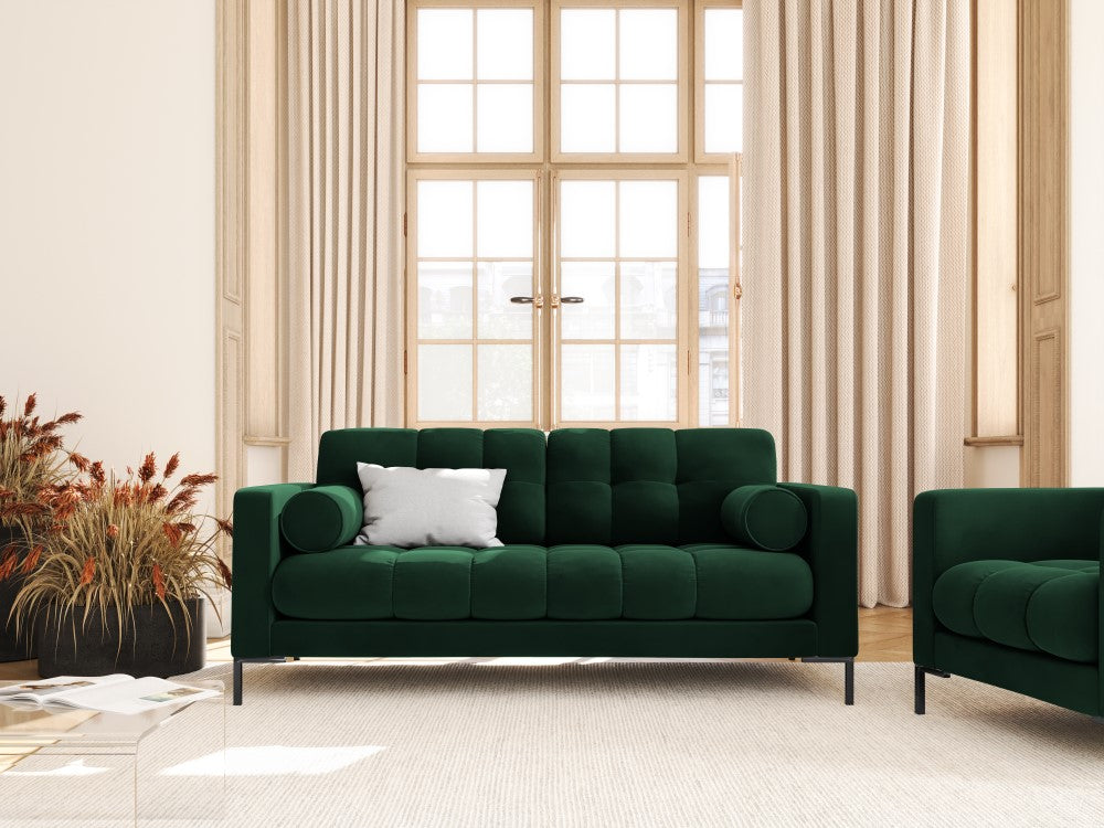 
2-Sitzer Design Sofa „Bali“ - Samt Flaschengrün / Schwarz