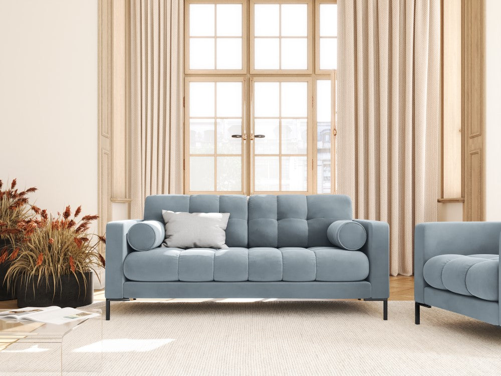 
2-Sitzer Design Sofa „Bali“ - Samt Hellblau / Schwarz