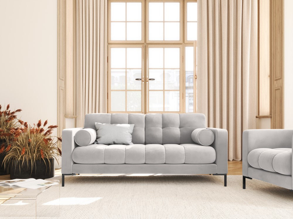 
2-Sitzer Design Sofa „Bali“ - Samt Silver / Schwarz