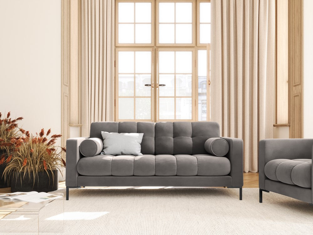 
2-Sitzer Design Sofa „Bali“ - Samt Hellgrau / Schwarz