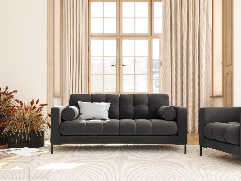 
2-Sitzer Design Sofa „Bali“ - Samt Dunkelgrau / Schwarz