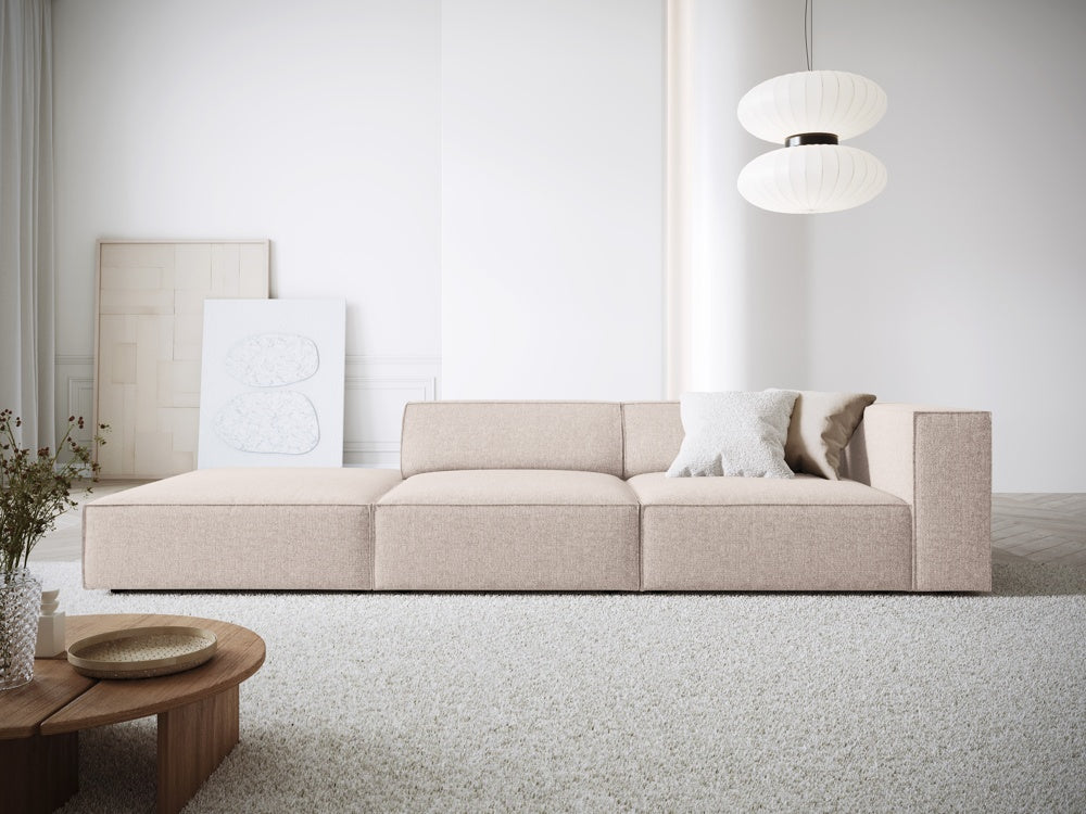 
4-seater designer sofa "Arendal" with ottoman - Chenille Beige / Ottoman left