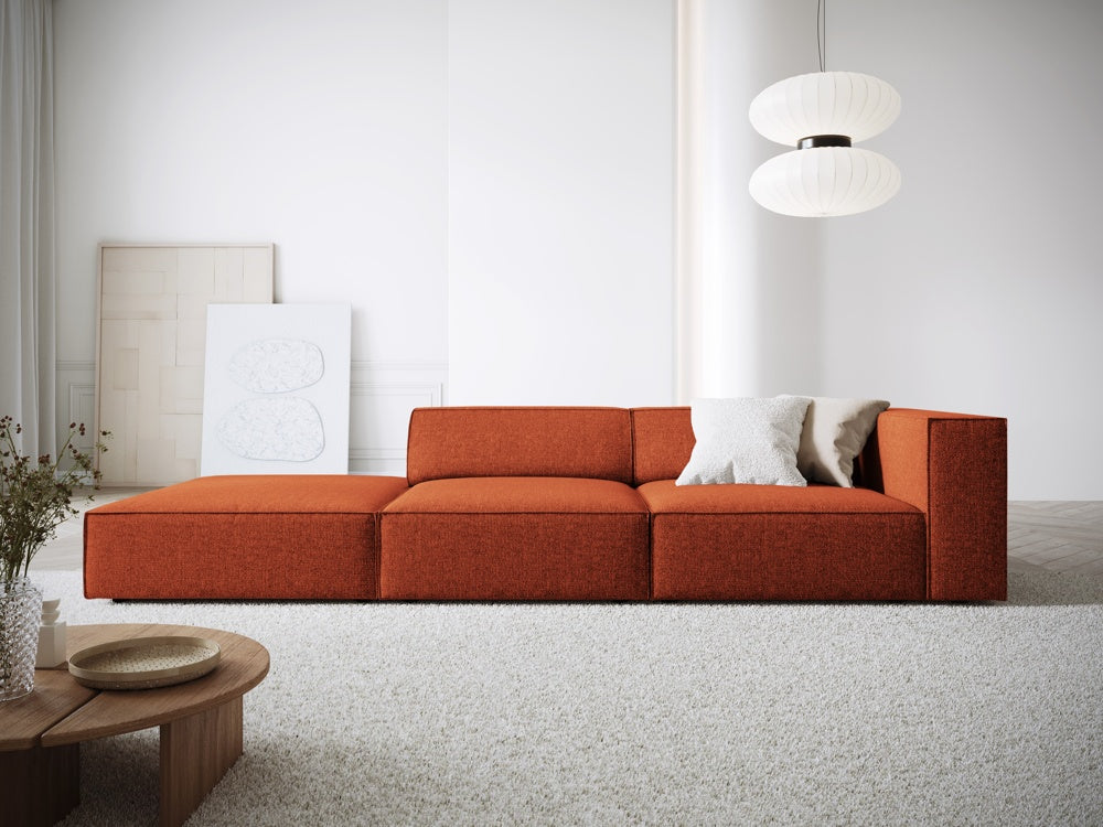 
4-seater designer sofa "Arendal" with ottoman - Chenille Terracotta / Ottoman left