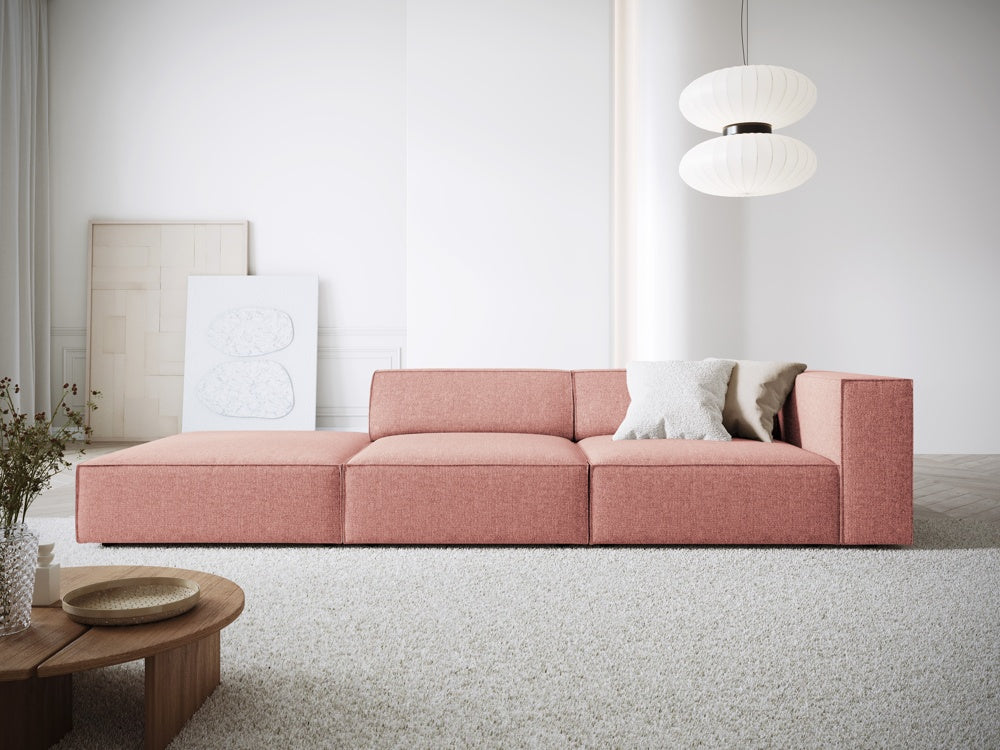 
4-seater designer sofa "Arendal" with ottoman - Chenille Pink / Ottoman left