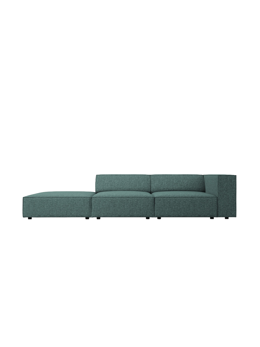 
4-seater designer sofa "Arendal" with ottoman - Petrol Chenille / Ottoman left
