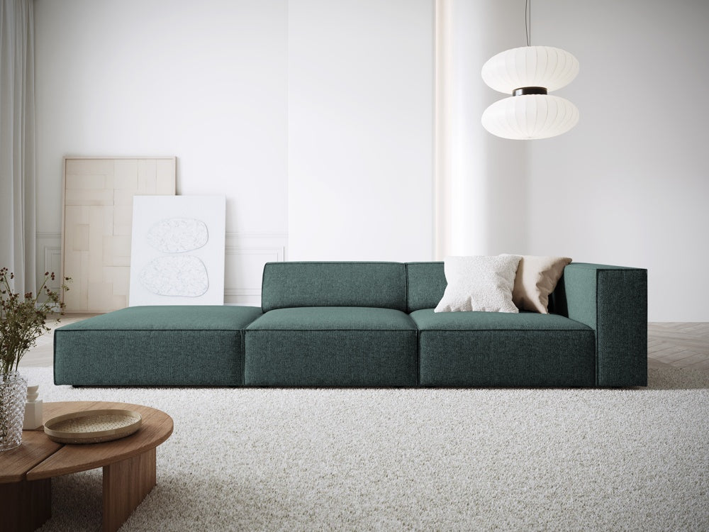 
4-seater designer sofa "Arendal" with ottoman - Petrol Chenille / Ottoman left