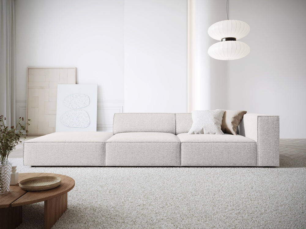 
4-seater designer sofa "Arendal" with ottoman - Chenille Light Grey / Ottoman left