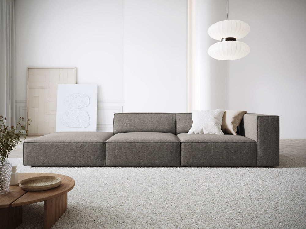 
4-seater designer sofa "Arendal" with ottoman - Chenille Grey / Ottoman left
