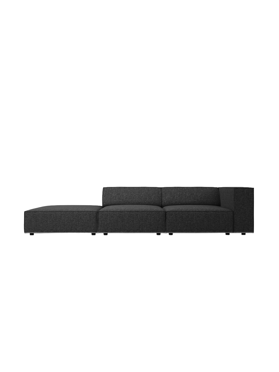 
4-seater designer sofa "Arendal" with ottoman - Chenille Black / Ottoman left
