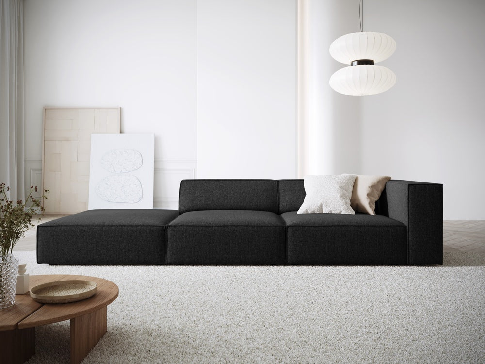 
4-seater designer sofa "Arendal" with ottoman - Chenille Black / Ottoman left