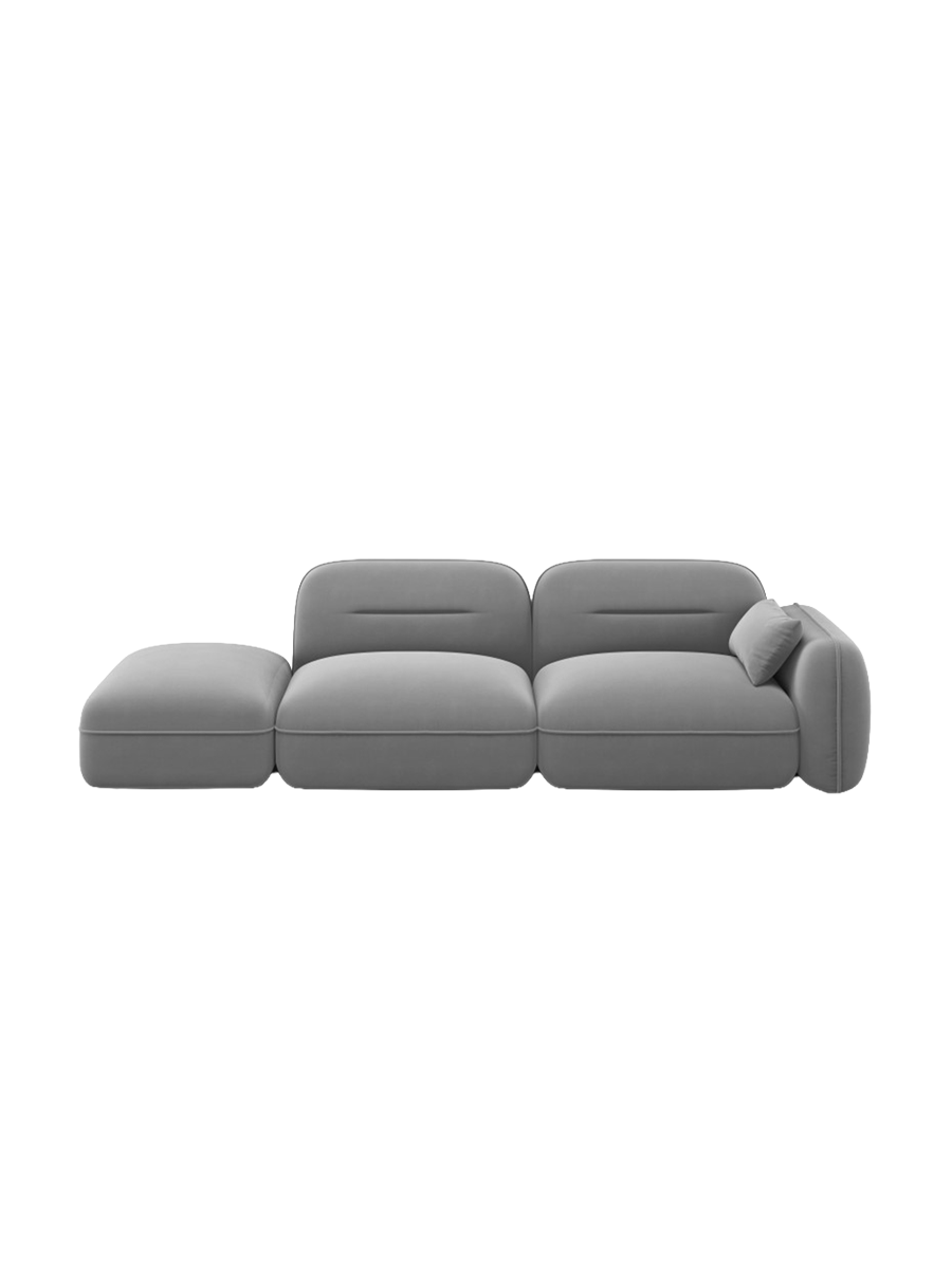 
3-Sitzer Design Sofa „Sydney“ mit Ottomane - Samt Hellgrau / Ottomane links