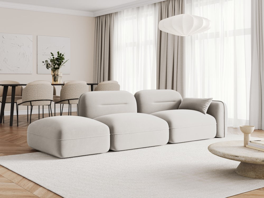 
3-Sitzer Design Sofa „Sydney“ mit Ottomane - Samt Beige hell / Ottomane links