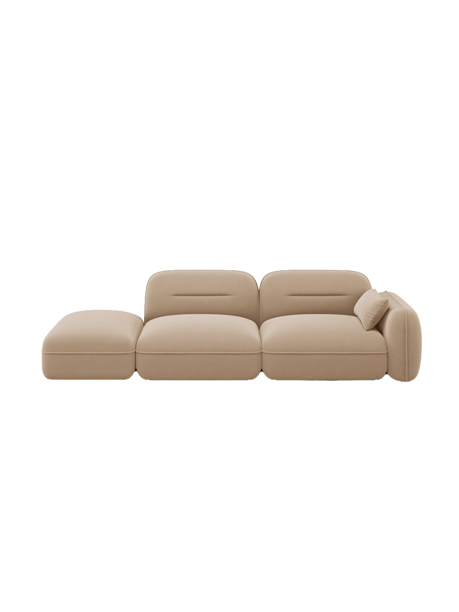 
3-Sitzer Design Sofa „Sydney“ mit Ottomane - Samt Sand / Ottomane links